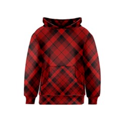 Red And Black Plaid Stripes Kids  Pullover Hoodie by SpinnyChairDesigns