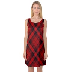 Red And Black Plaid Stripes Sleeveless Satin Nightdress by SpinnyChairDesigns