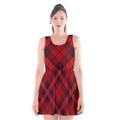 Red And Black Plaid Stripes Scoop Neck Skater Dress by SpinnyChairDesigns