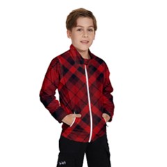 Red And Black Plaid Stripes Kids  Windbreaker by SpinnyChairDesigns