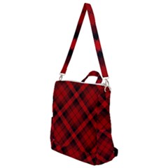 Red And Black Plaid Stripes Crossbody Backpack by SpinnyChairDesigns