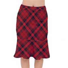 Red And Black Plaid Stripes Short Mermaid Skirt by SpinnyChairDesigns