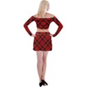 Red and Black Plaid Stripes Off Shoulder Top with Mini Skirt Set View2