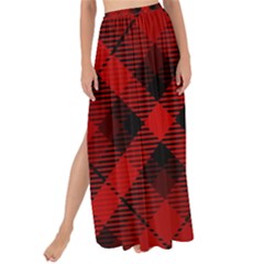 Red And Black Plaid Stripes Maxi Chiffon Tie-up Sarong by SpinnyChairDesigns