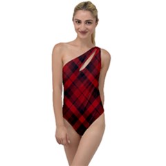 Red And Black Plaid Stripes To One Side Swimsuit by SpinnyChairDesigns