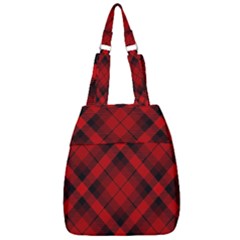 Red And Black Plaid Stripes Center Zip Backpack by SpinnyChairDesigns