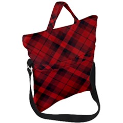 Red And Black Plaid Stripes Fold Over Handle Tote Bag by SpinnyChairDesigns