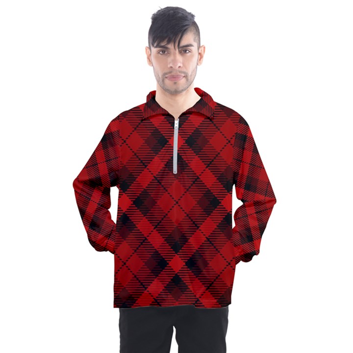 Red and Black Plaid Stripes Men s Half Zip Pullover