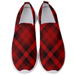 Red And Black Plaid Stripes Men s Slip On Sneakers by SpinnyChairDesigns