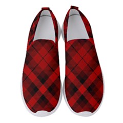 Red And Black Plaid Stripes Women s Slip On Sneakers by SpinnyChairDesigns