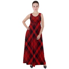 Red And Black Plaid Stripes Empire Waist Velour Maxi Dress by SpinnyChairDesigns