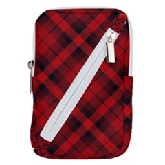 Red And Black Plaid Stripes Belt Pouch Bag (small) by SpinnyChairDesigns