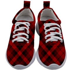 Red And Black Plaid Stripes Kids Athletic Shoes by SpinnyChairDesigns