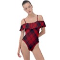 Red and Black Plaid Stripes Frill Detail One Piece Swimsuit View1