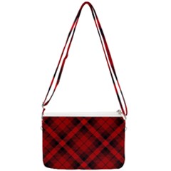 Red And Black Plaid Stripes Double Gusset Crossbody Bag by SpinnyChairDesigns