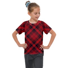 Red And Black Plaid Stripes Kids  Mesh Piece Tee