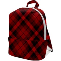 Red And Black Plaid Stripes Zip Up Backpack by SpinnyChairDesigns