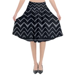 Black And White Minimalist Stripes  Flared Midi Skirt by SpinnyChairDesigns