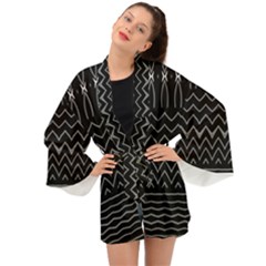 Black And White Minimalist Stripes  Long Sleeve Kimono by SpinnyChairDesigns