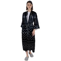 Black And White Minimalist Stripes  Maxi Satin Kimono by SpinnyChairDesigns