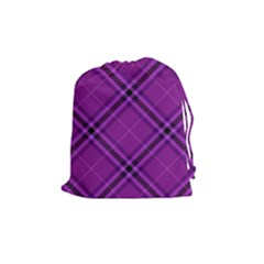 Purple And Black Plaid Drawstring Pouch (medium) by SpinnyChairDesigns