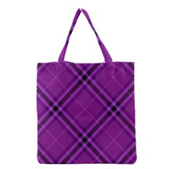 Purple And Black Plaid Grocery Tote Bag by SpinnyChairDesigns