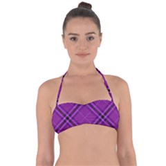 Purple And Black Plaid Halter Bandeau Bikini Top by SpinnyChairDesigns