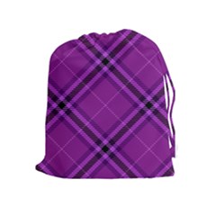 Purple And Black Plaid Drawstring Pouch (xl) by SpinnyChairDesigns