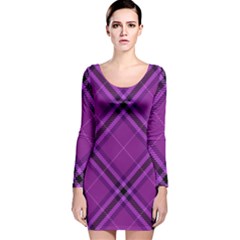 Purple And Black Plaid Long Sleeve Velvet Bodycon Dress by SpinnyChairDesigns