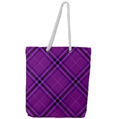 Purple And Black Plaid Full Print Rope Handle Tote (large) by SpinnyChairDesigns