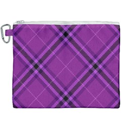 Purple And Black Plaid Canvas Cosmetic Bag (xxxl) by SpinnyChairDesigns