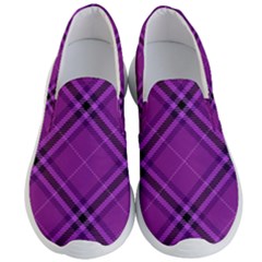 Purple And Black Plaid Men s Lightweight Slip Ons by SpinnyChairDesigns