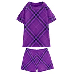 Purple And Black Plaid Kids  Swim Tee And Shorts Set by SpinnyChairDesigns