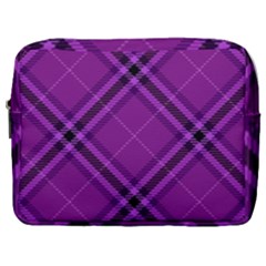 Purple And Black Plaid Make Up Pouch (large) by SpinnyChairDesigns