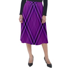 Purple And Black Plaid Classic Velour Midi Skirt  by SpinnyChairDesigns