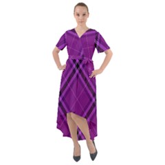 Purple And Black Plaid Front Wrap High Low Dress by SpinnyChairDesigns