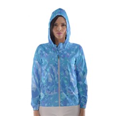 Light Blue Abstract Mosaic Art Color Women s Hooded Windbreaker by SpinnyChairDesigns