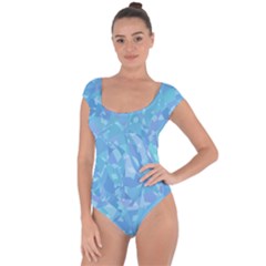 Light Blue Abstract Mosaic Art Color Short Sleeve Leotard  by SpinnyChairDesigns