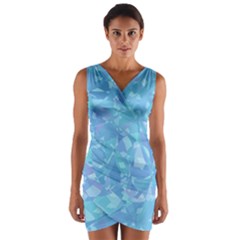 Light Blue Abstract Mosaic Art Color Wrap Front Bodycon Dress by SpinnyChairDesigns