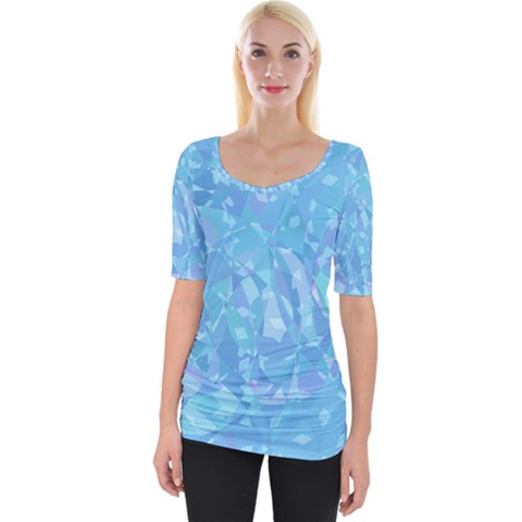 Light Blue Abstract Mosaic Art Color Wide Neckline Tee by SpinnyChairDesigns