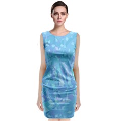 Light Blue Abstract Mosaic Art Color Sleeveless Velvet Midi Dress by SpinnyChairDesigns