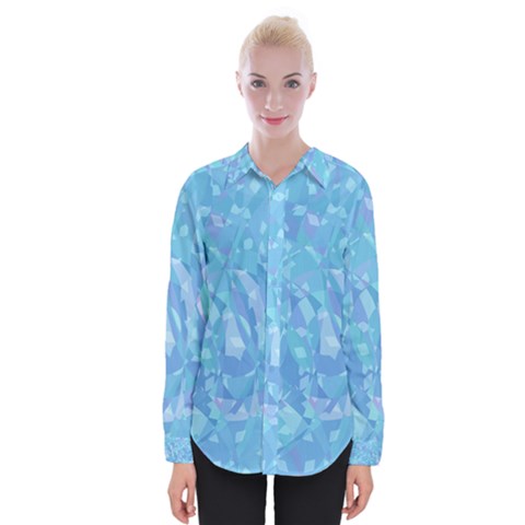 Light Blue Abstract Mosaic Art Color Womens Long Sleeve Shirt by SpinnyChairDesigns