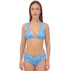 Light Blue Abstract Mosaic Art Color Double Strap Halter Bikini Set by SpinnyChairDesigns