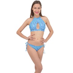 Light Blue Abstract Mosaic Art Color Cross Front Halter Bikini Set by SpinnyChairDesigns