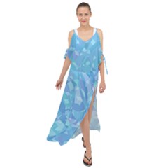 Light Blue Abstract Mosaic Art Color Maxi Chiffon Cover Up Dress by SpinnyChairDesigns