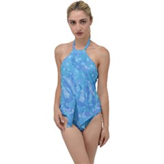 Light Blue Abstract Mosaic Art Color Go With The Flow One Piece Swimsuit by SpinnyChairDesigns