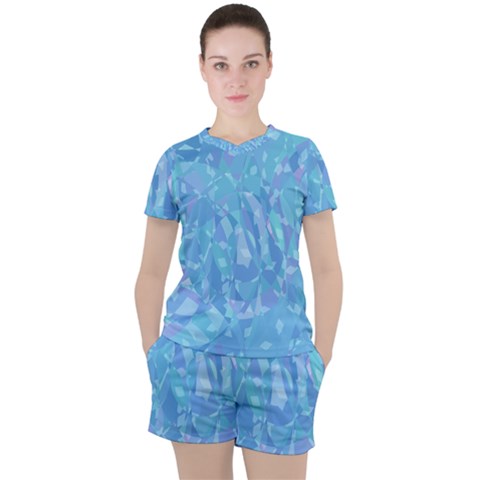 Light Blue Abstract Mosaic Art Color Women s Tee And Shorts Set by SpinnyChairDesigns