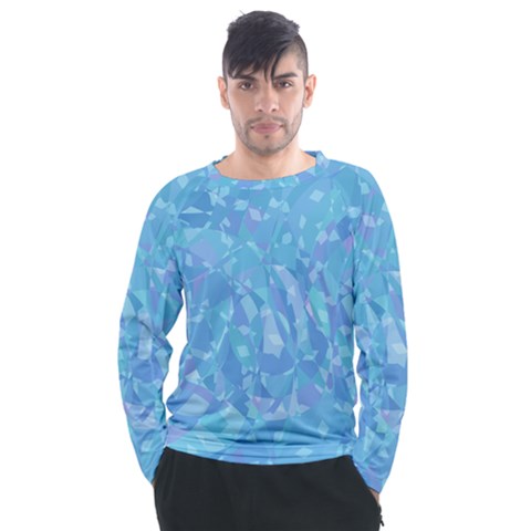 Light Blue Abstract Mosaic Art Color Men s Long Sleeve Raglan Tee by SpinnyChairDesigns