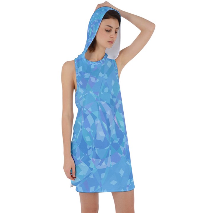 Light Blue Abstract Mosaic Art Color Racer Back Hoodie Dress