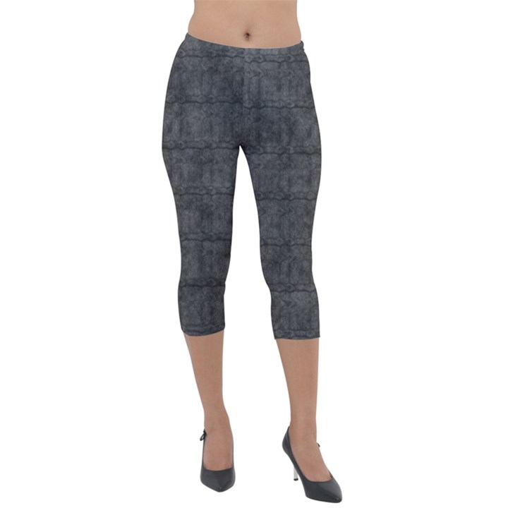 Matte Charcoal Black Color  Lightweight Velour Capri Leggings 